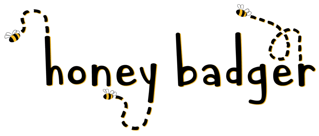 honey badger illustrated text with bees image