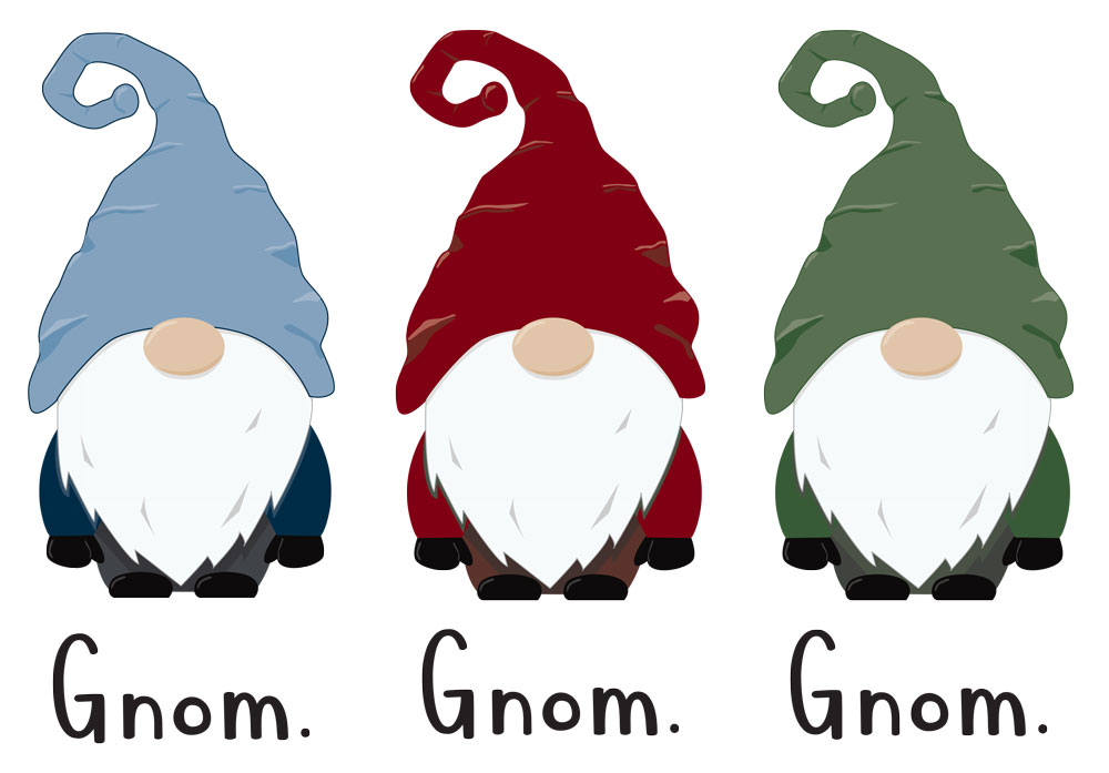 Three Gnomes with Gnom. Gnom. Gnom. in text.