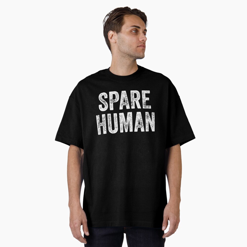 spare human product design as shown on a tee shirt