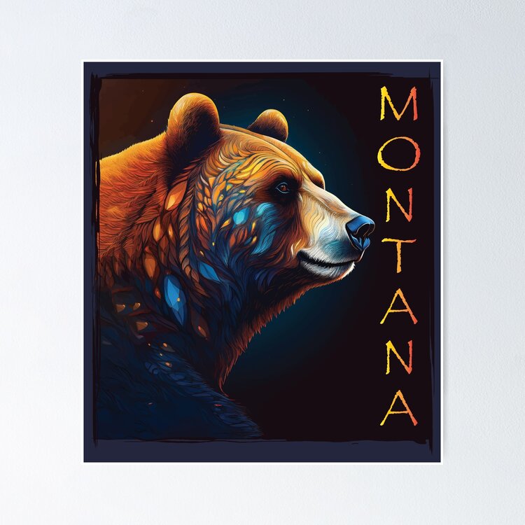 Montana Grizzly Bear Illustration for sale as shown on a poster