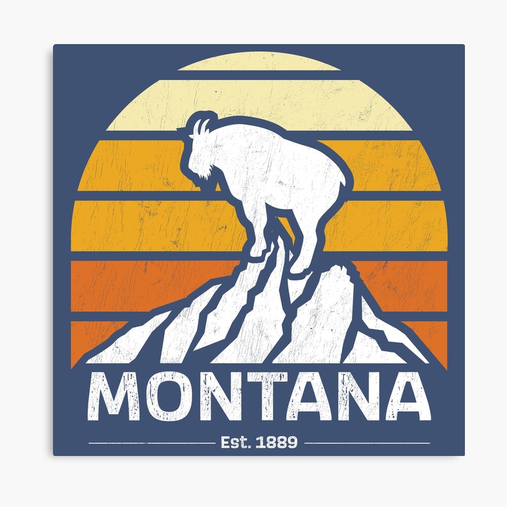 Vintage Mountain Goat Montana Illustration for sale as shown on a canvas art print