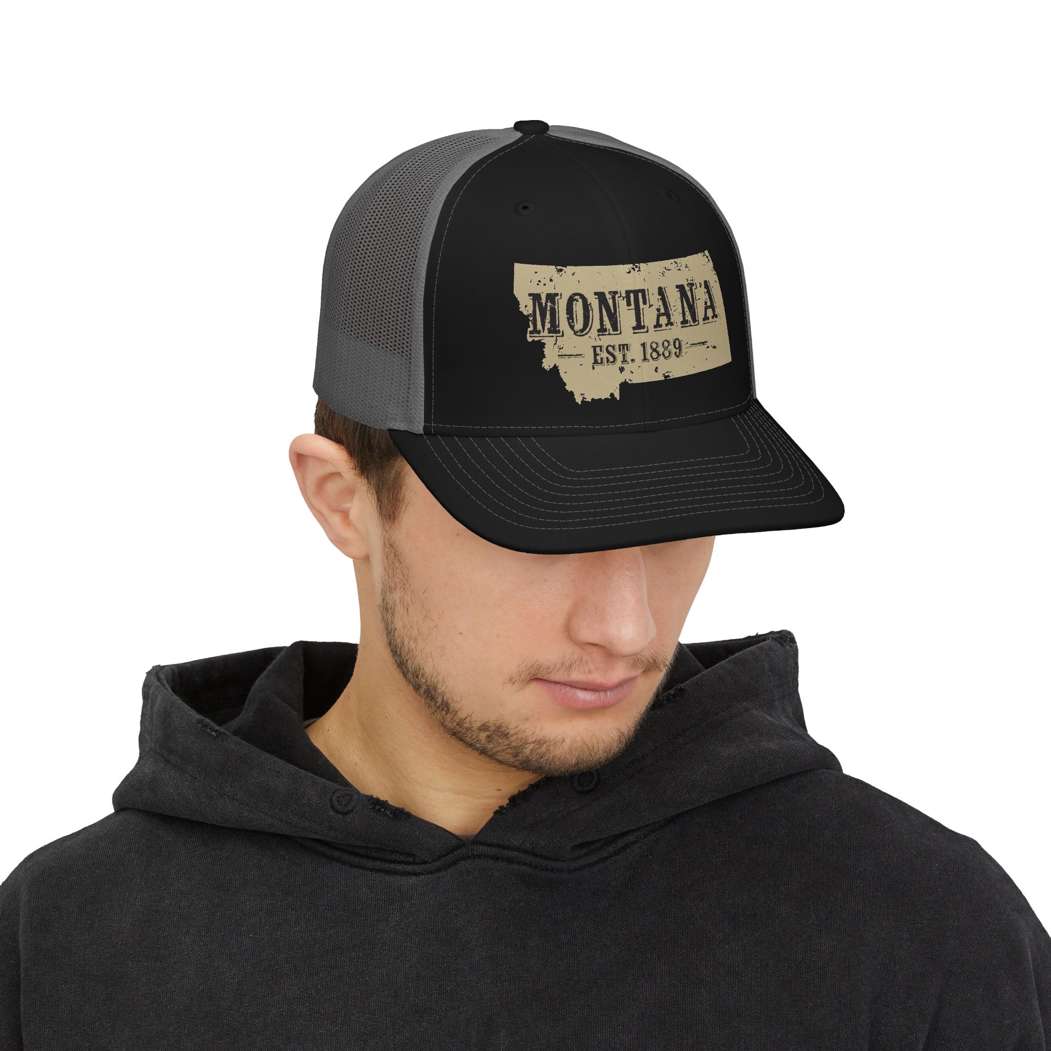 Montana Est. 1889 Trucker Cap — Vintage State Outline Snapback Hat - Image 7