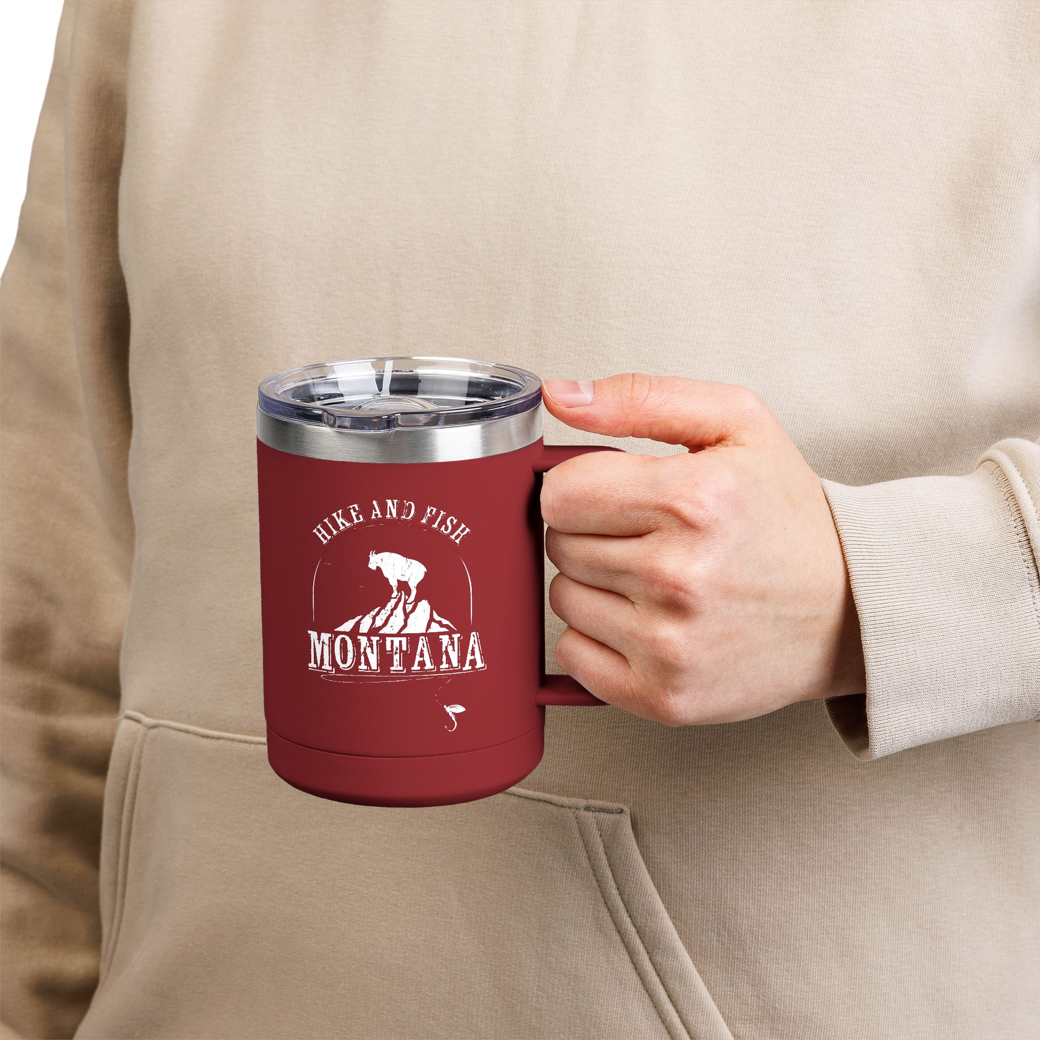 Hike and Fish Montana Tumbler Mug — Retro 15oz Insulated Travel Mug - Image 6