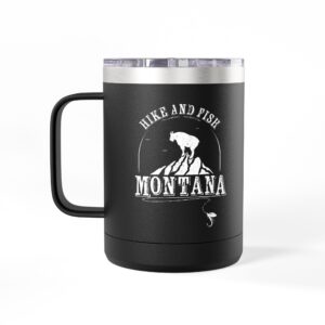 Hike and Fish Montana Tumbler Mug — Retro 15oz Insulated Travel Mug
