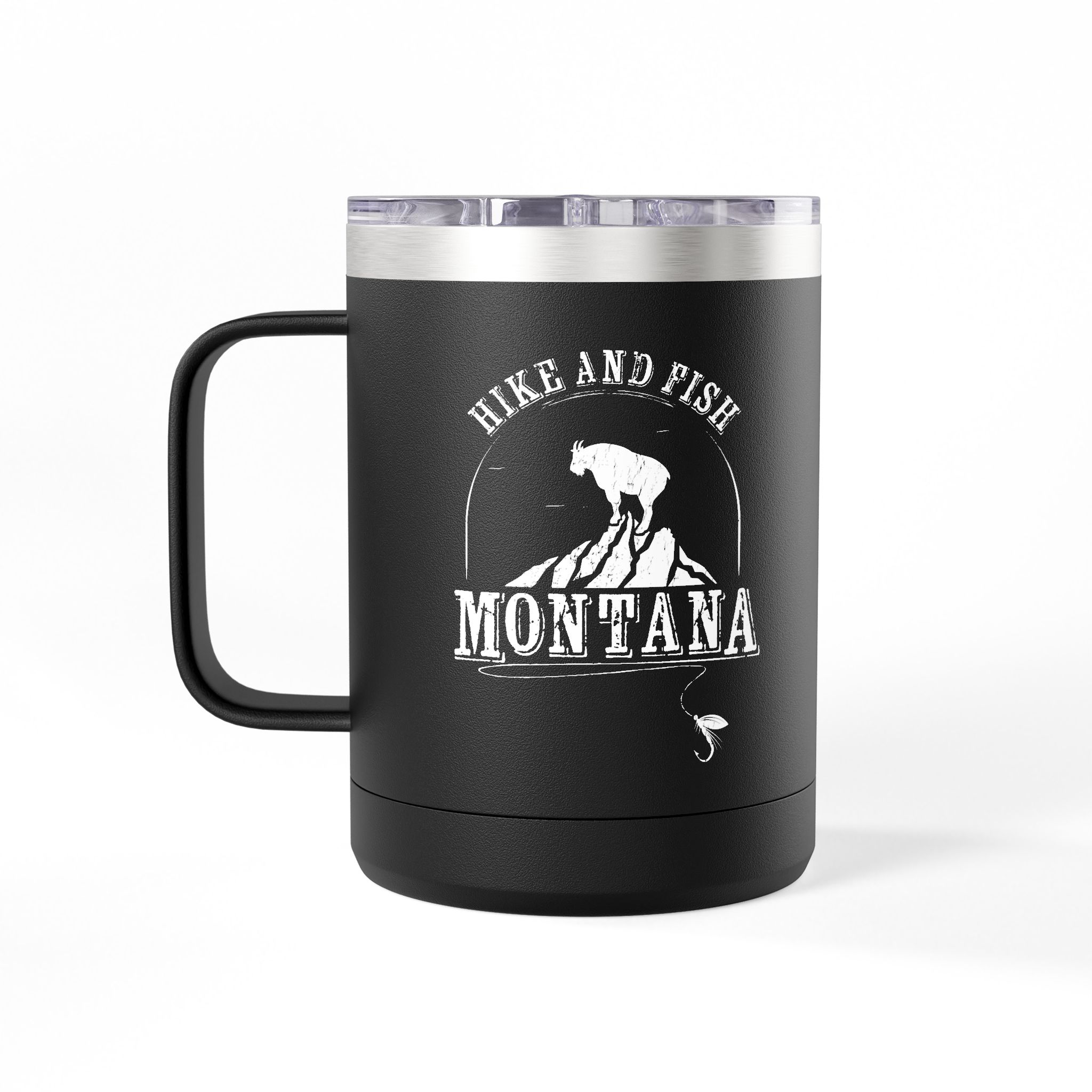 Hike and Fish Montana Tumbler Mug — Retro 15oz Insulated Travel Mug