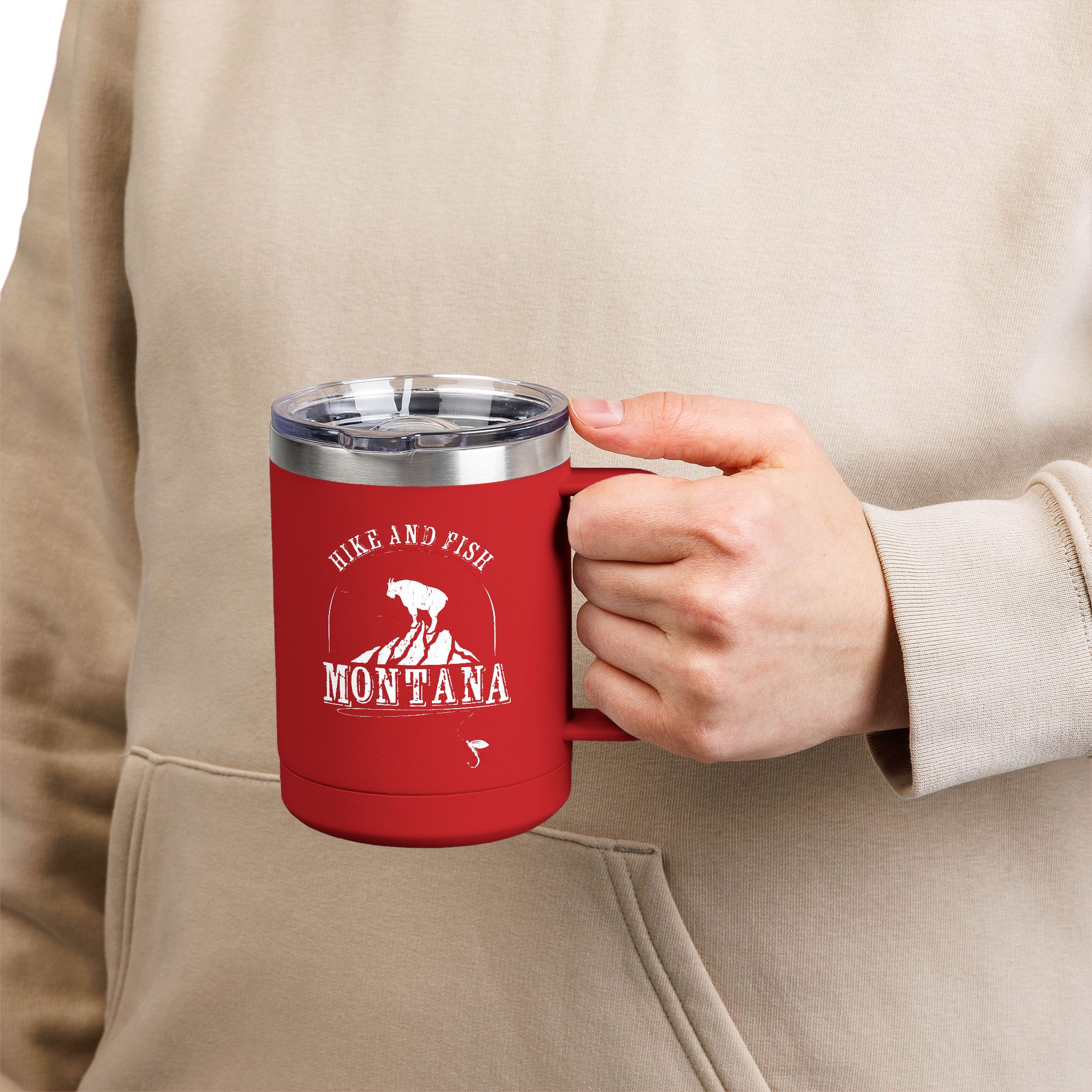 Hike and Fish Montana Tumbler Mug — Retro 15oz Insulated Travel Mug - Image 21