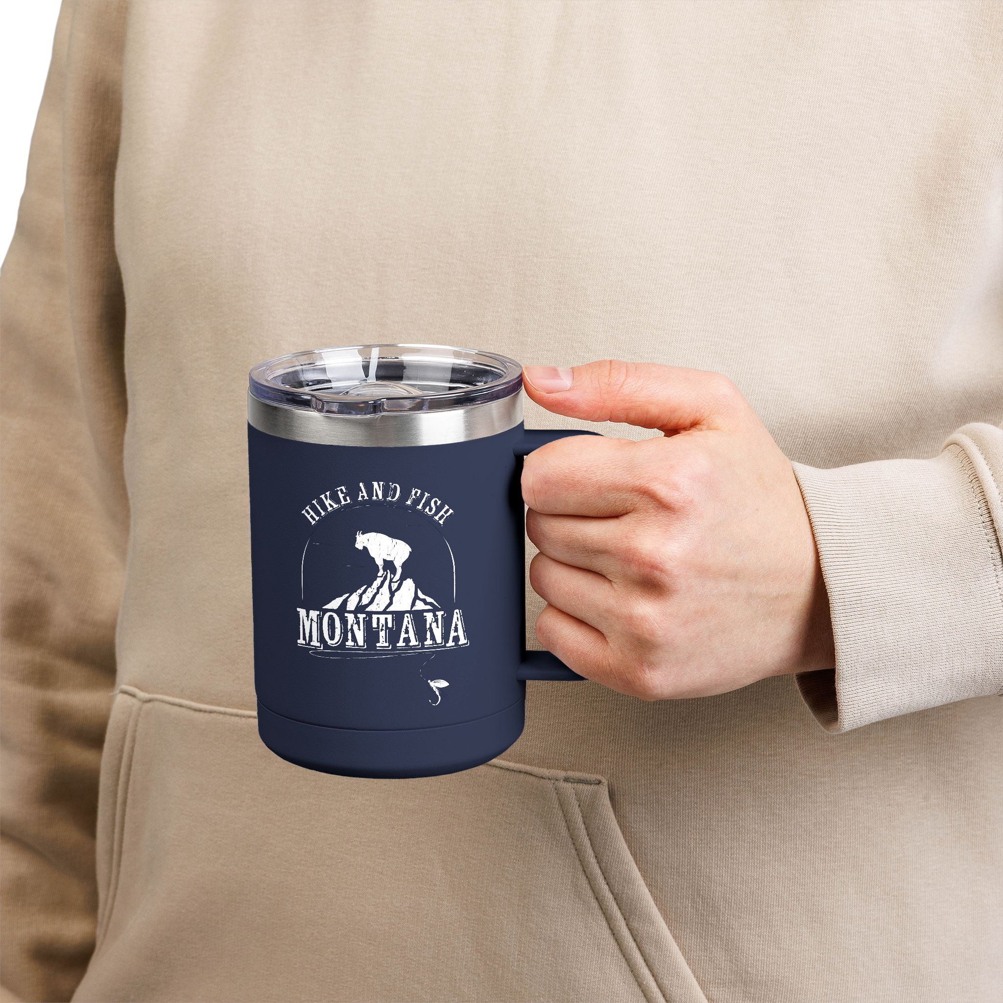 Hike and Fish Montana Tumbler Mug — Retro 15oz Insulated Travel Mug - Image 15