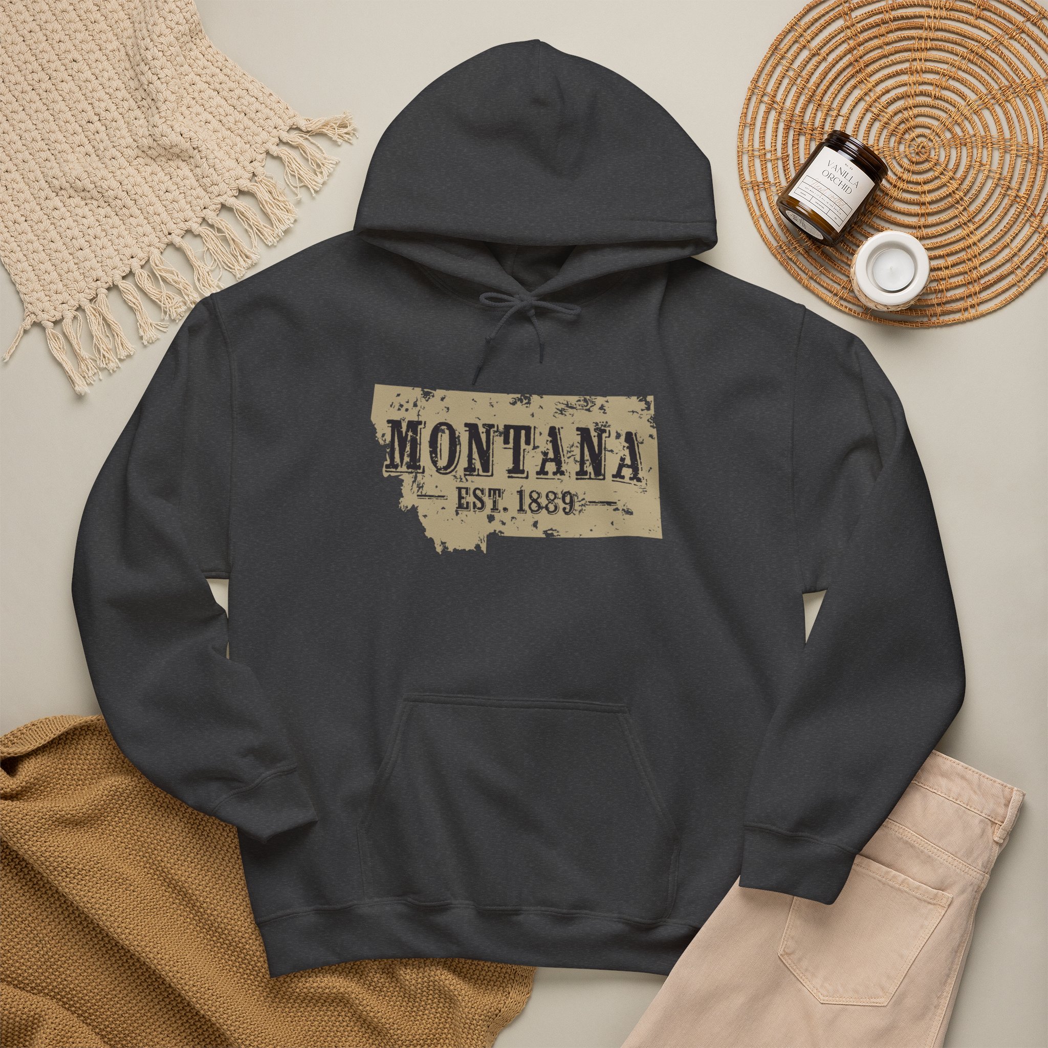 Montana Est. 1889 Hoodie – Vintage State Map Pullover - Image 2