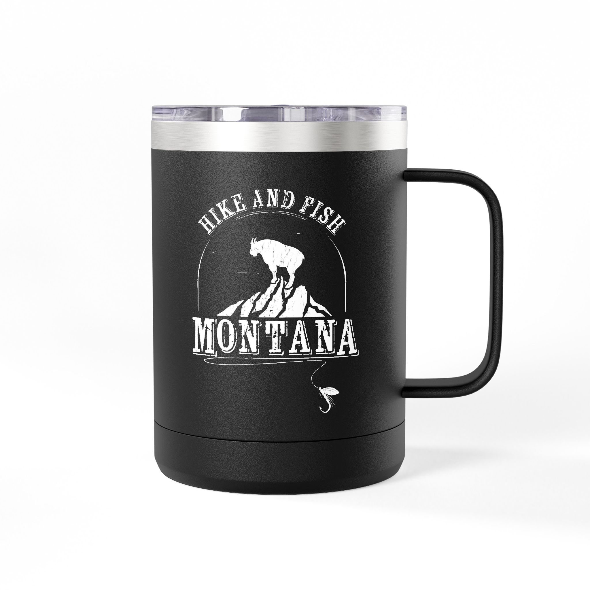 Hike and Fish Montana Tumbler Mug — Retro 15oz Insulated Travel Mug - Image 2
