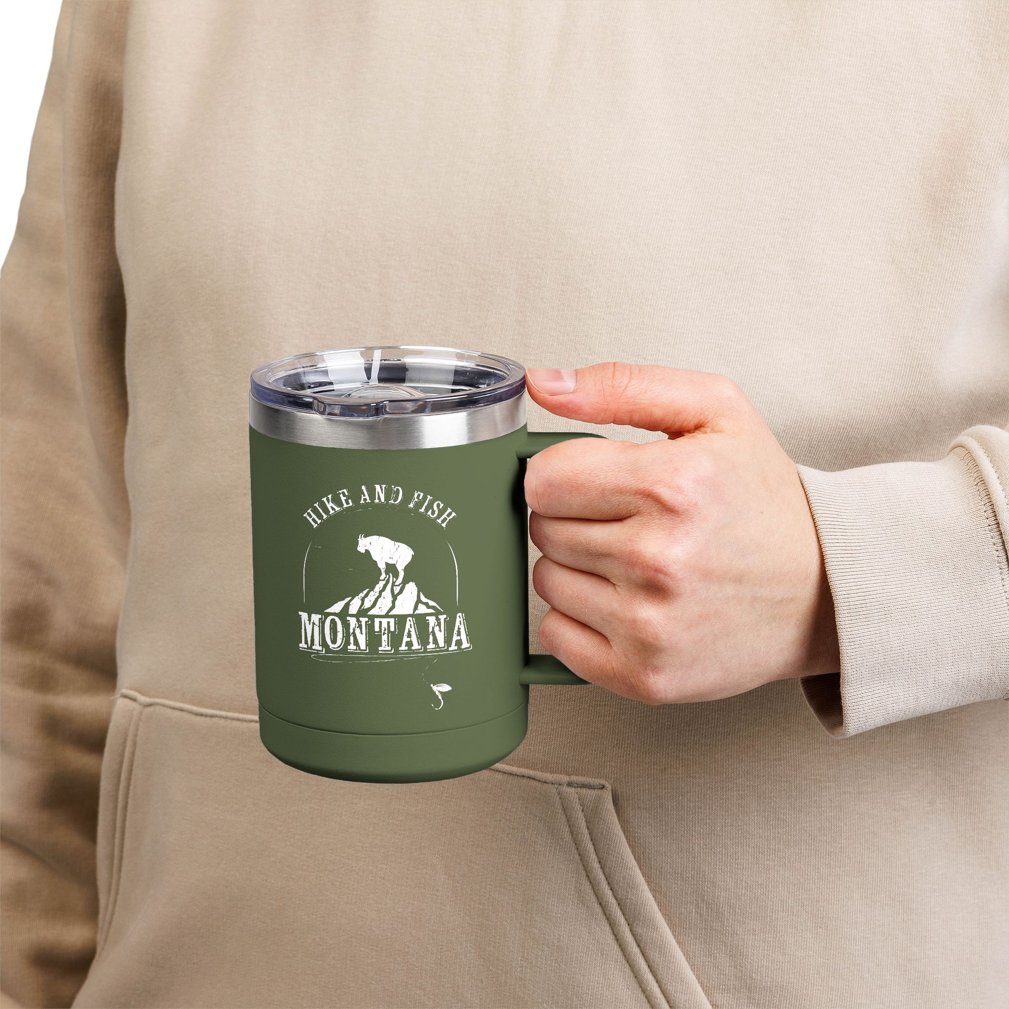 Hike and Fish Montana Tumbler Mug — Retro 15oz Insulated Travel Mug - Image 9