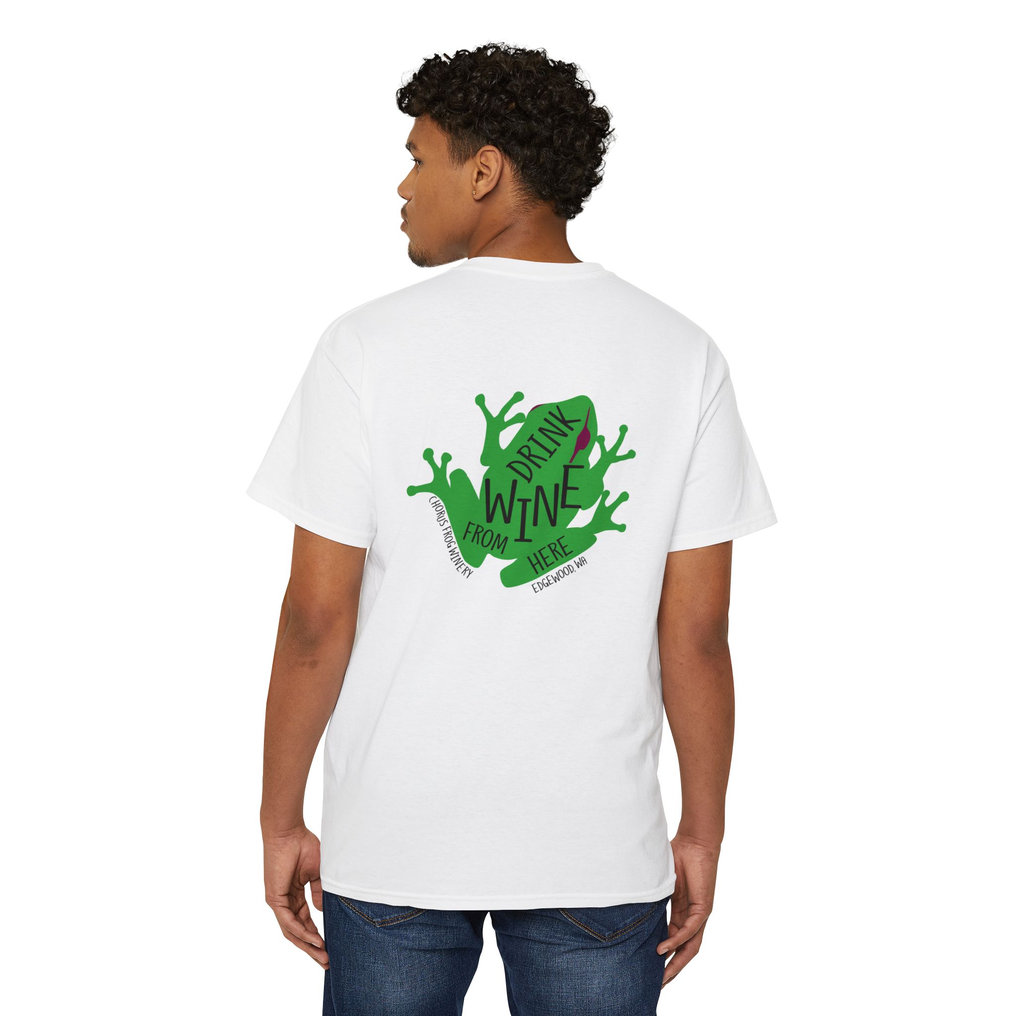 Pocket Tee — 'Drink Wine From Here' Chorus Frog Winery Graphic T‑Shirt - Image 3