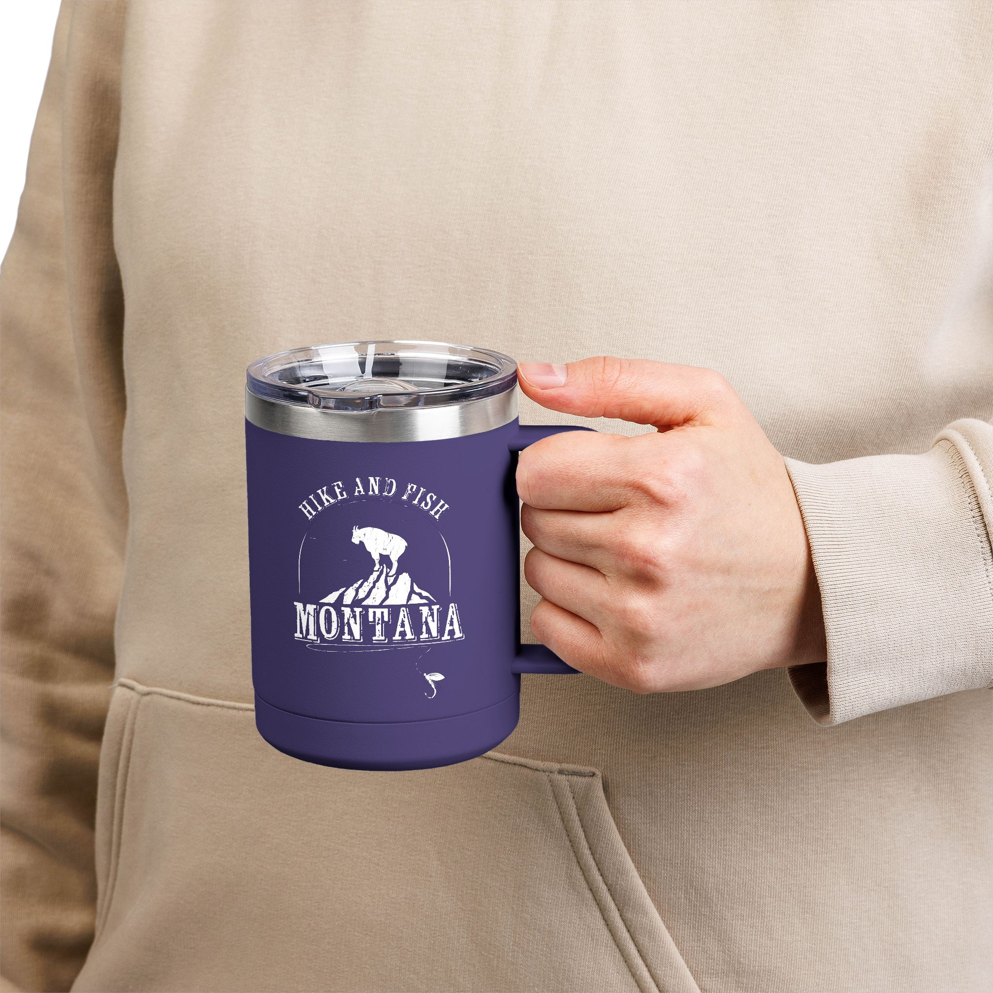 Hike and Fish Montana Tumbler Mug — Retro 15oz Insulated Travel Mug - Image 12