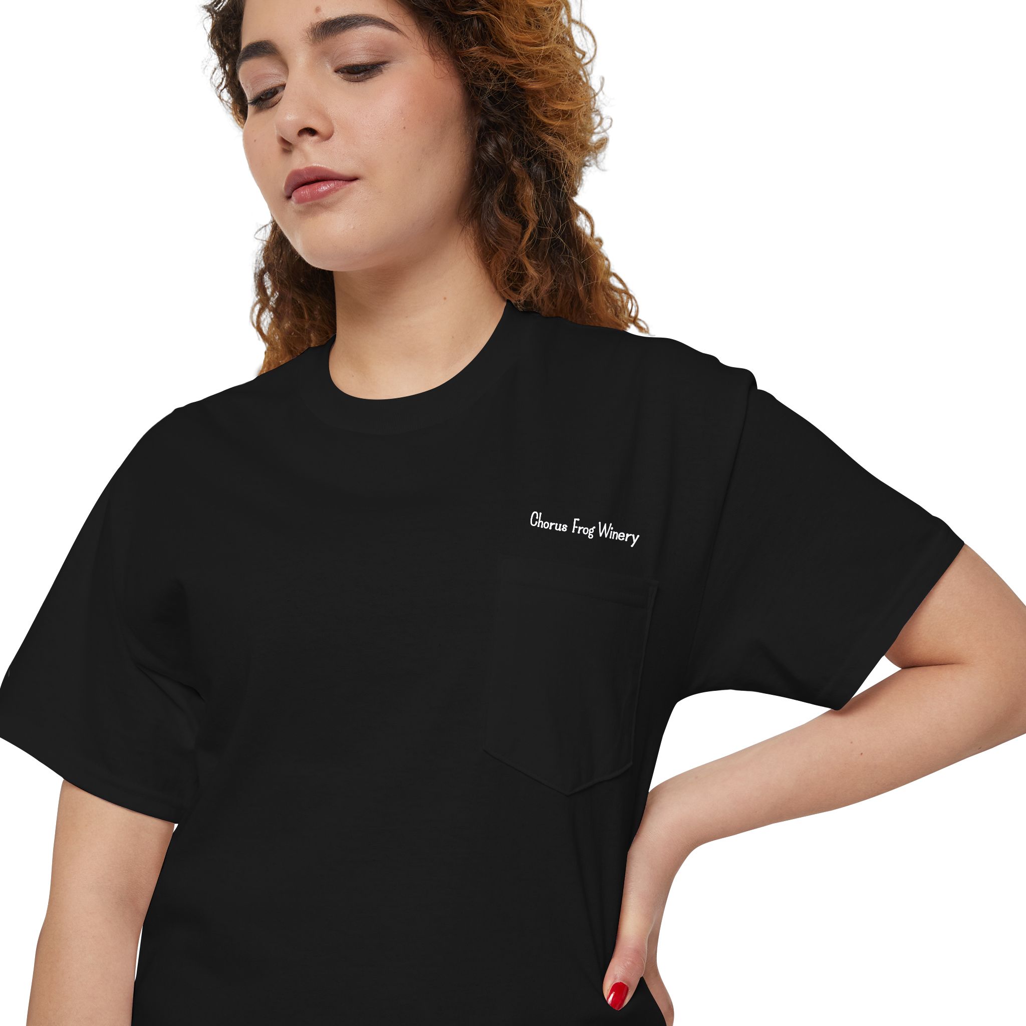 Pocket Tee — Drink Wine from Chorus Frog Winery in All White - Image 12