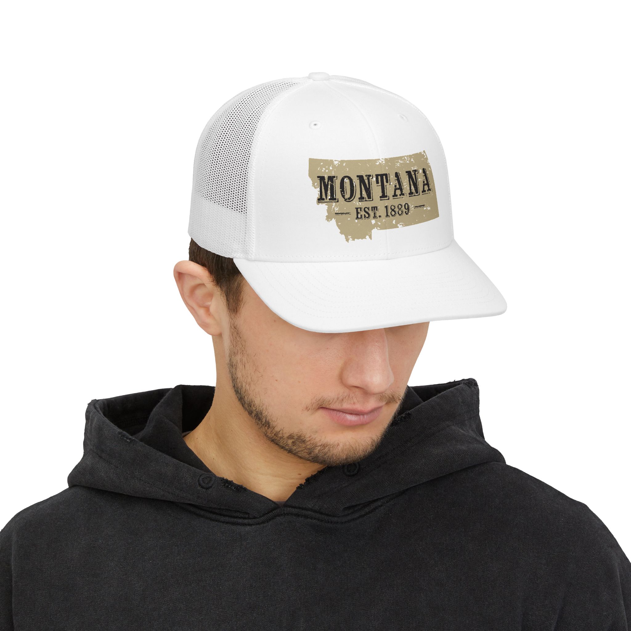 Montana Est. 1889 Trucker Cap — Vintage State Outline Snapback Hat - Image 3