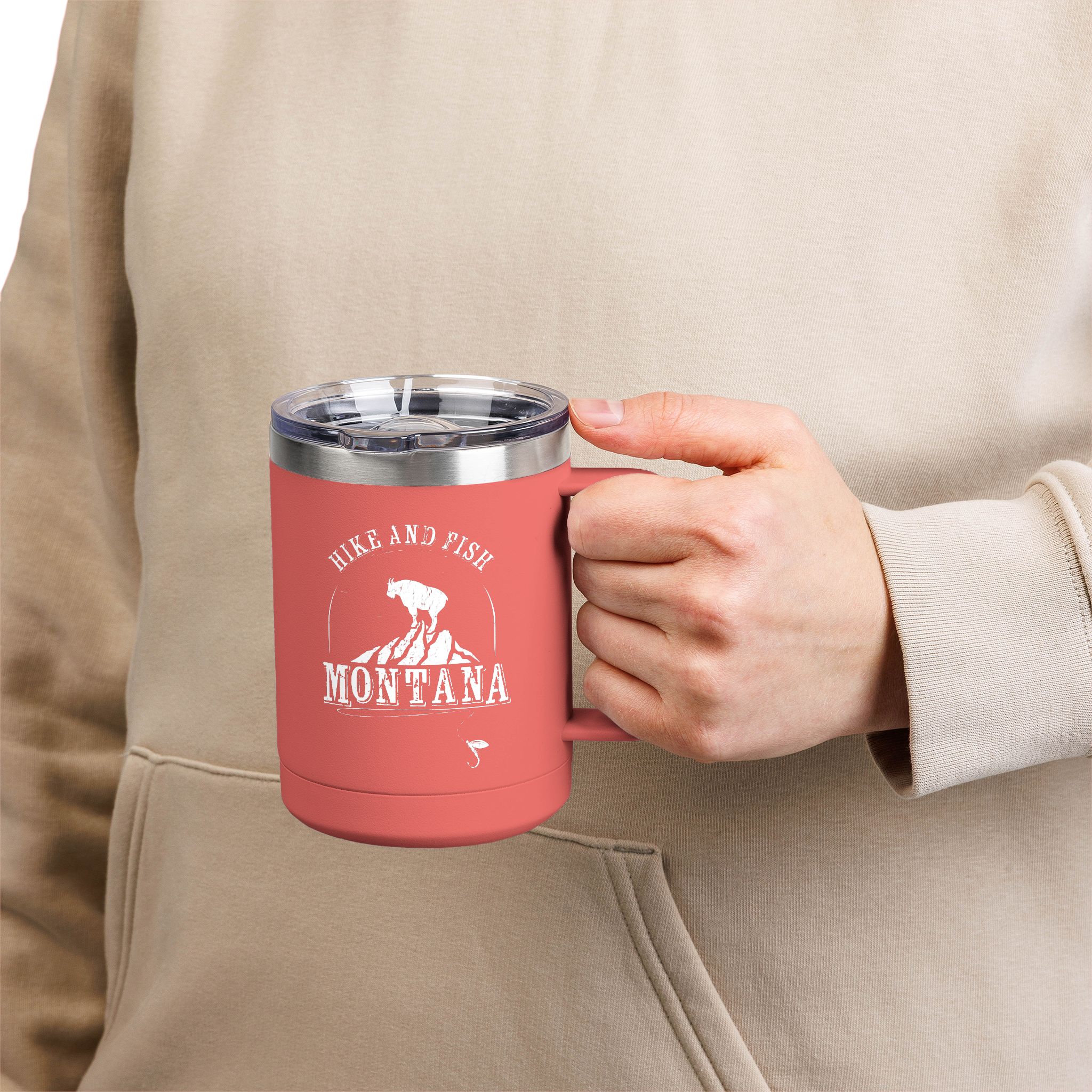 Hike and Fish Montana Tumbler Mug — Retro 15oz Insulated Travel Mug - Image 18