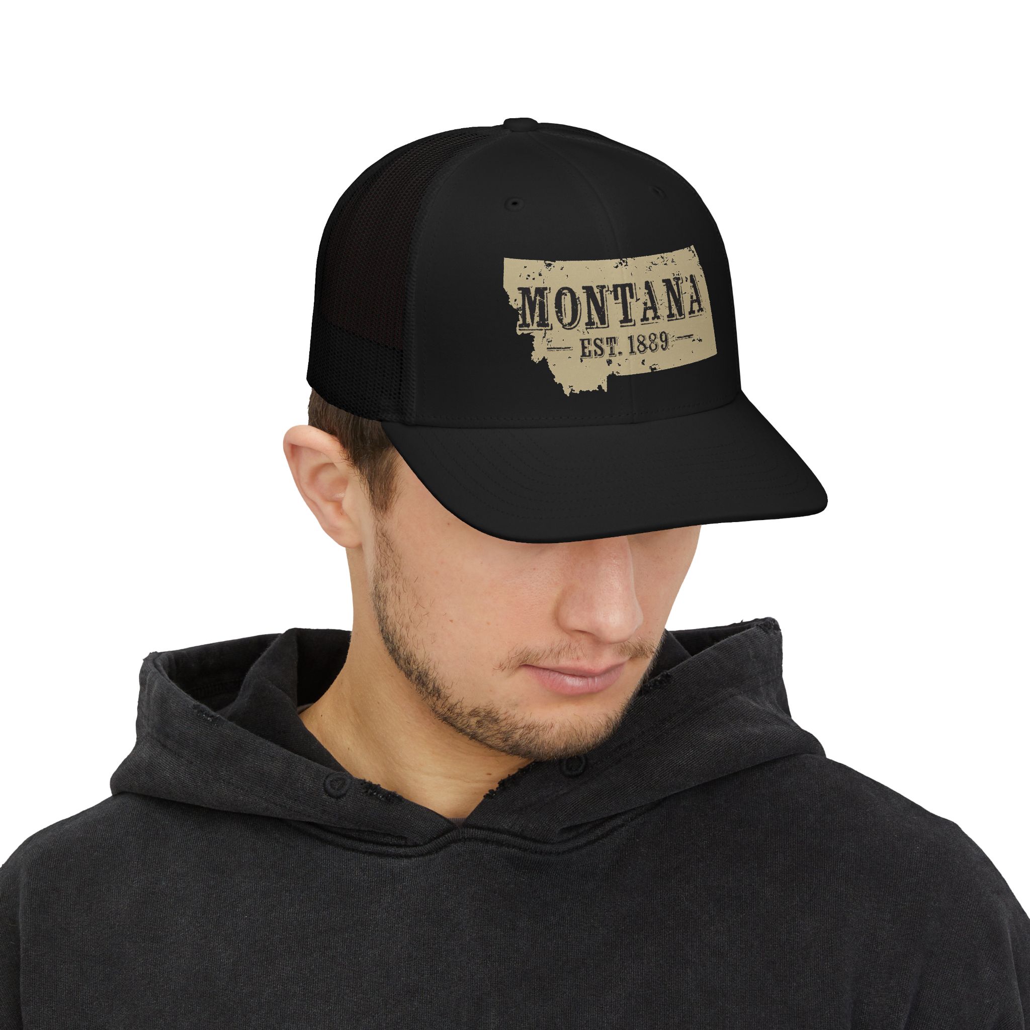 Montana Est. 1889 Trucker Cap — Vintage State Outline Snapback Hat - Image 15