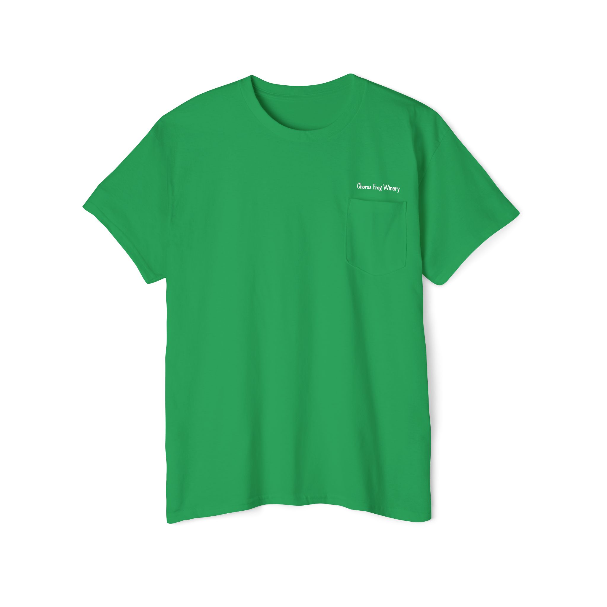 Pocket Tee — Drink Wine from Chorus Frog Winery in All White - Image 3
