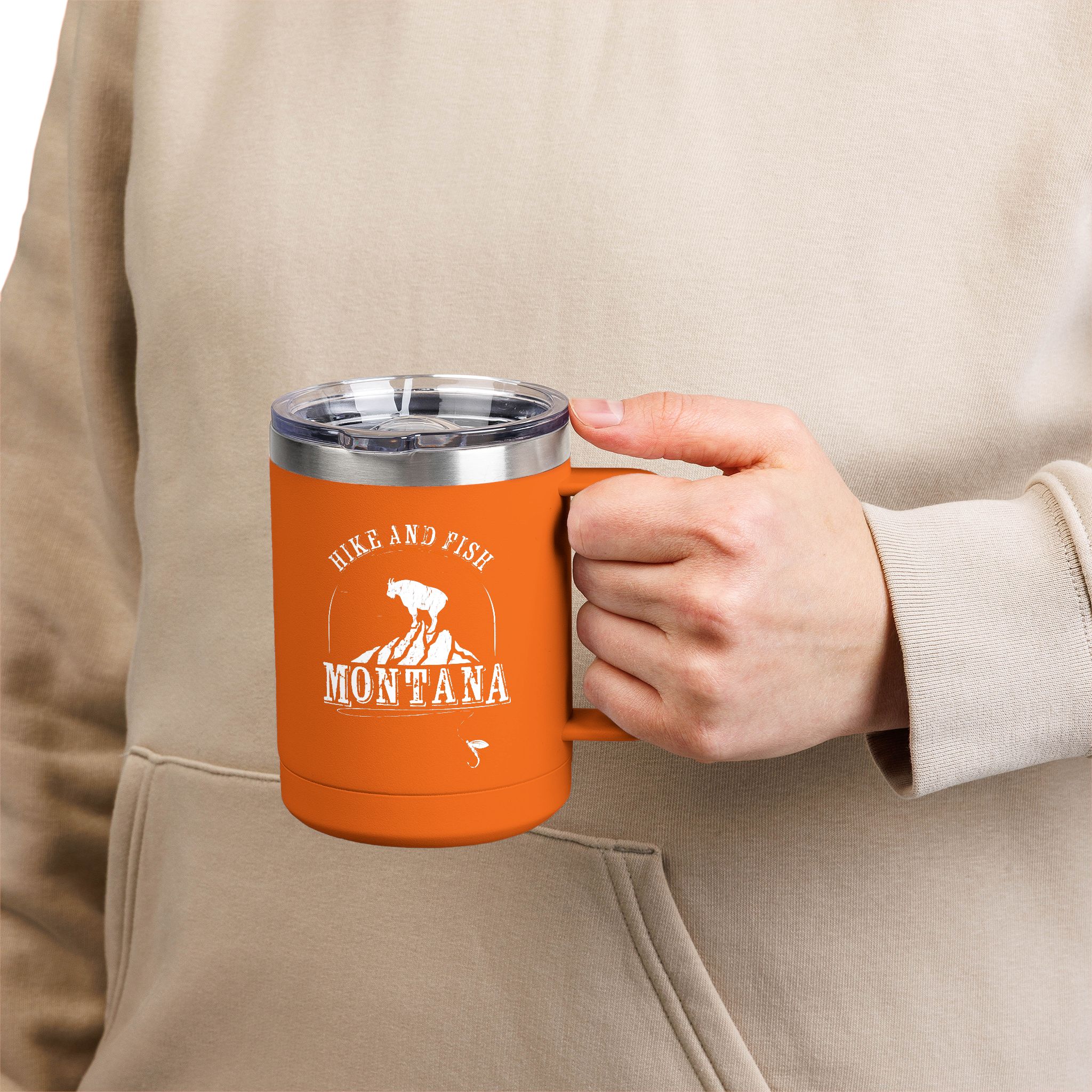 Hike and Fish Montana Tumbler Mug — Retro 15oz Insulated Travel Mug - Image 24