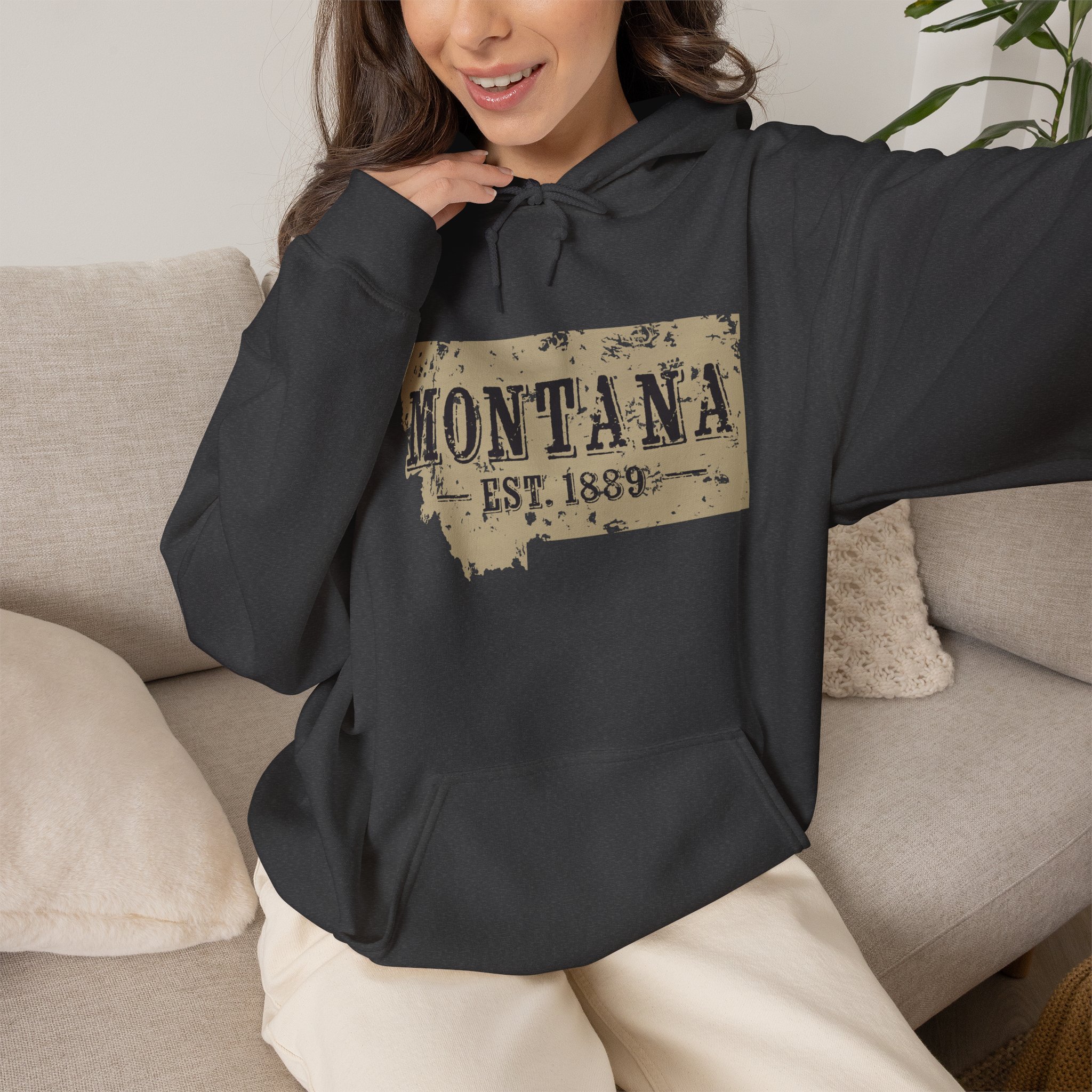 Montana Est. 1889 Hoodie – Vintage State Map Pullover - Image 3
