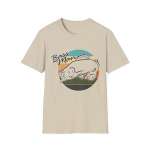 Bass Man T-Shirt | Retro Striped Circle Fishing Design