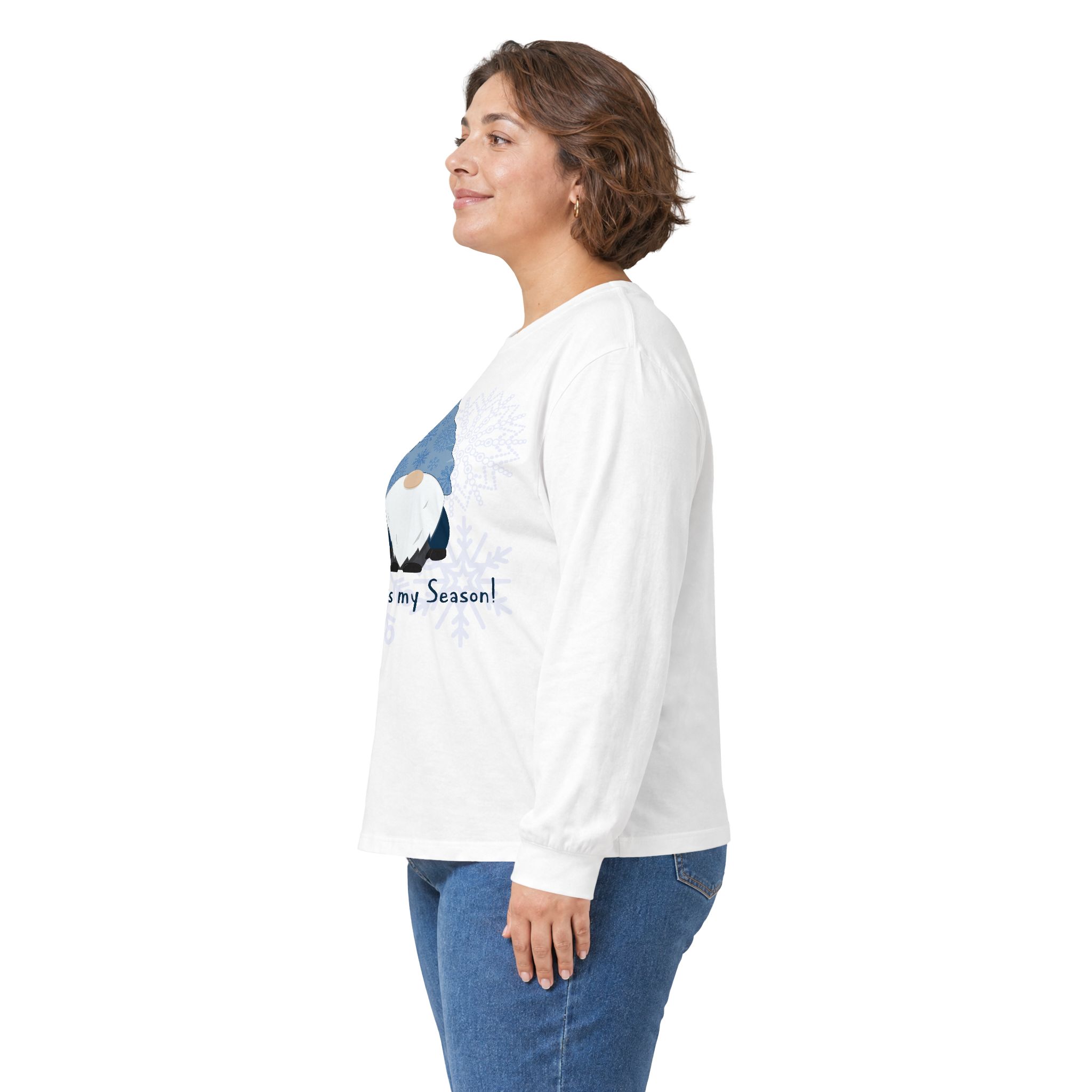 Winter is My Season Gnome Long Sleeve Tee | Snowflake Holiday Shirt - Image 4